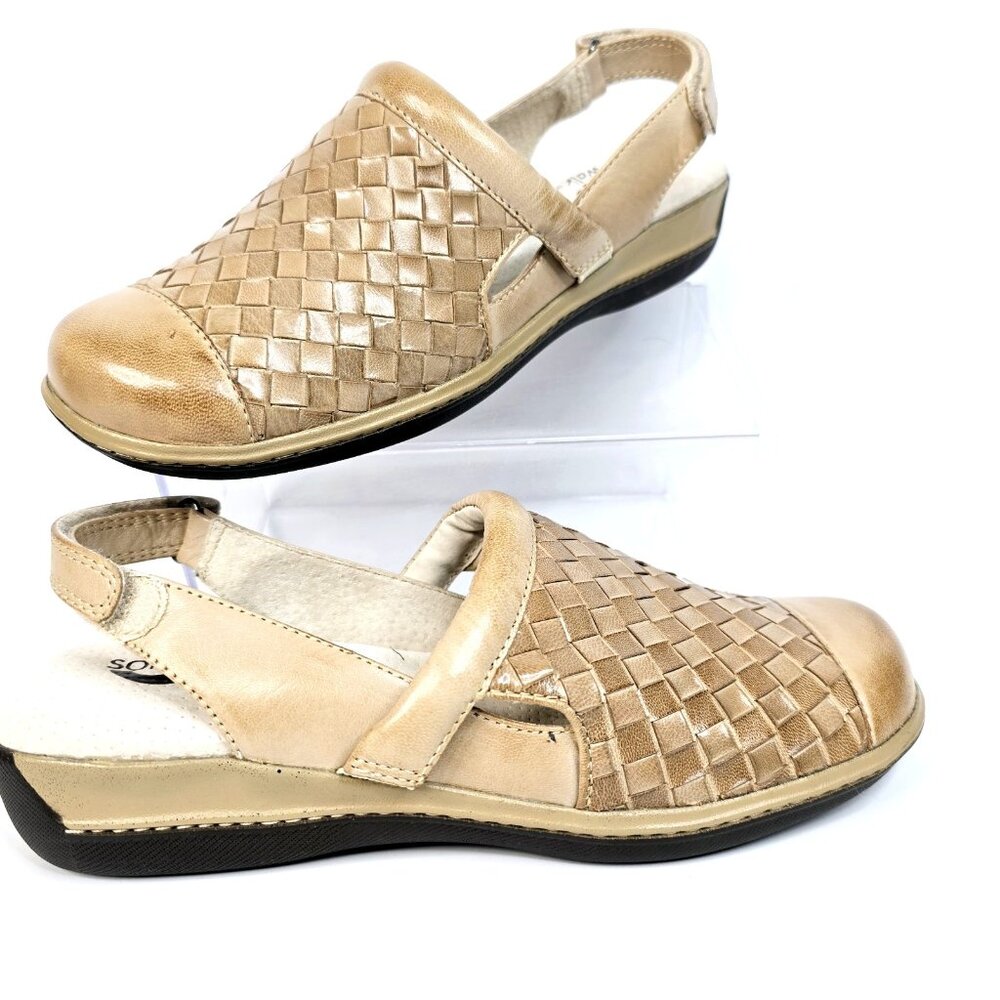 Soft Walk Beige Woven Sandal Salina Leather Comfort Slingback Shoe Women's SZ 6
